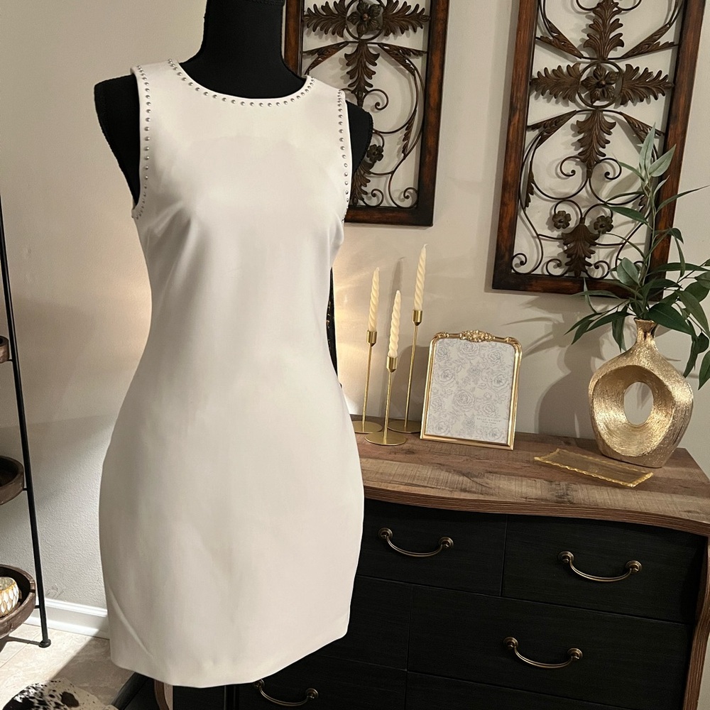 Chic White Sleeveless Dress with Studded Details
